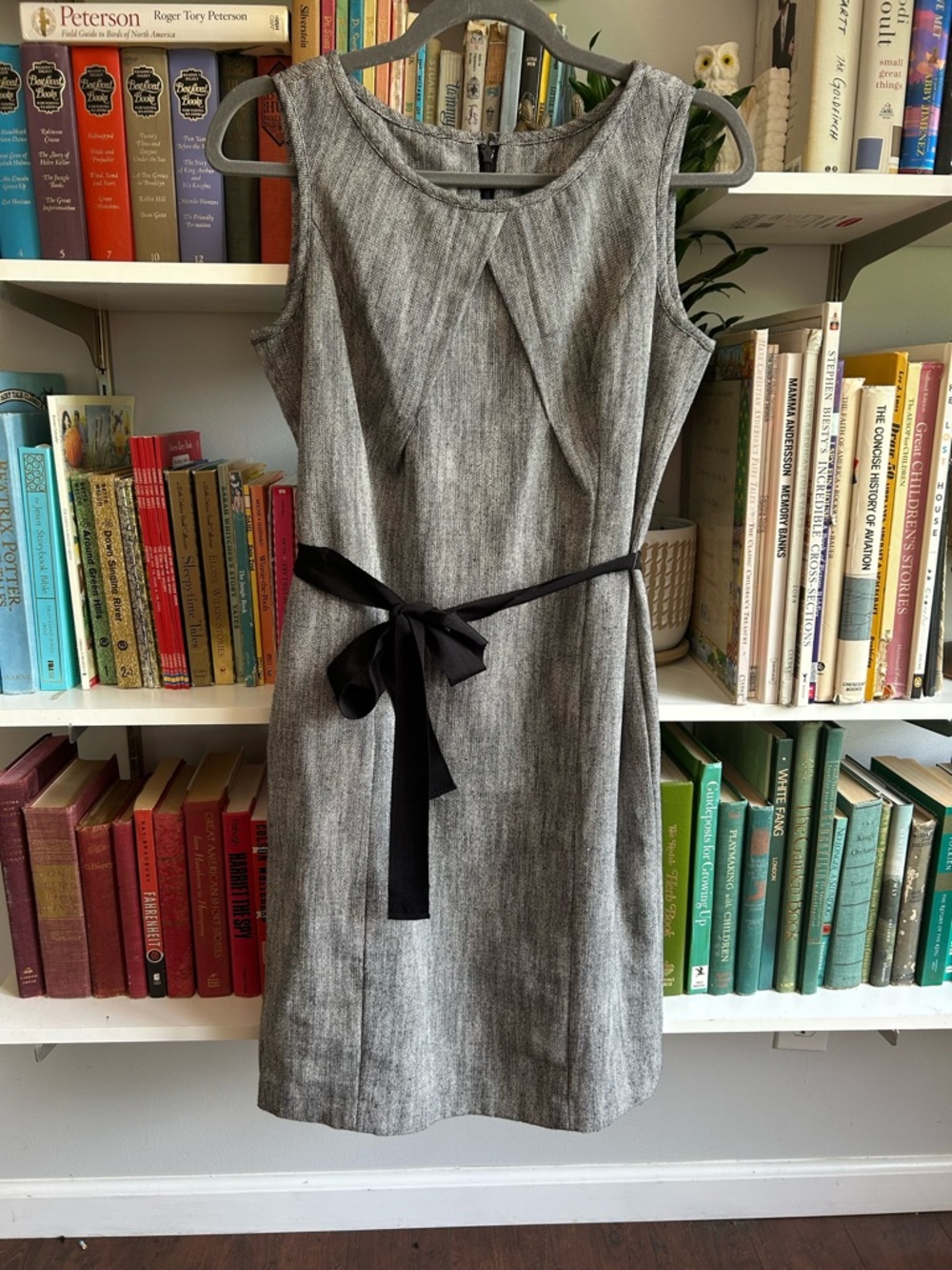 Talbots Gray Sleeveless Sheath Dress with Black Waist Tie